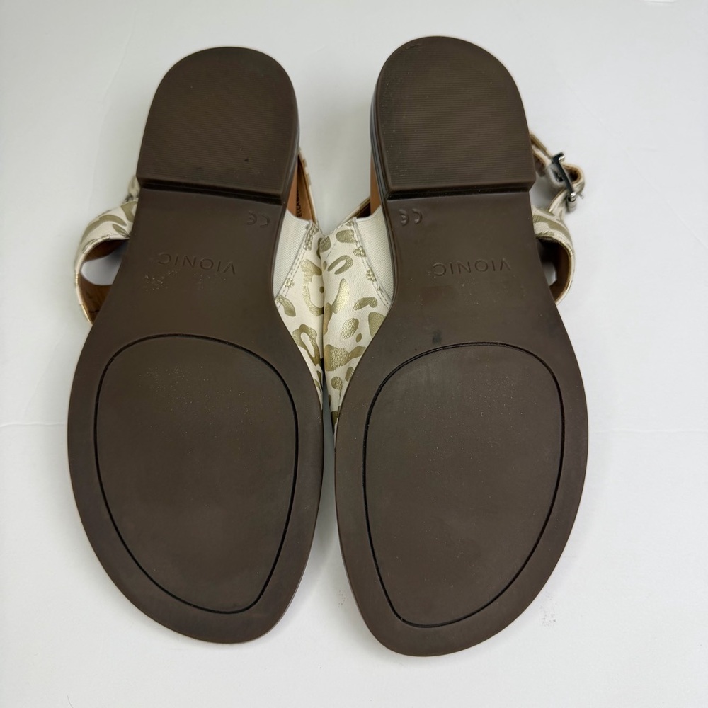 Vionic Women’s White Foil Leopard Ella Leather Toe Loop Comfort Sandals Size 6 - Picture 9 of 9